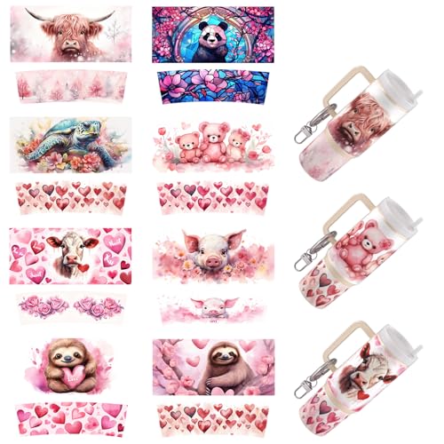 Dorsbaby 8 Stück Tiere UV DTF Cup Wrap Transferpapier für Tassentyp Schlüsselanhänger, DIY Handwerk, Schlüsselanhänger für DIY Kreativität UV DTF Cup Wrap (Rosa Tier) von DORSBABY