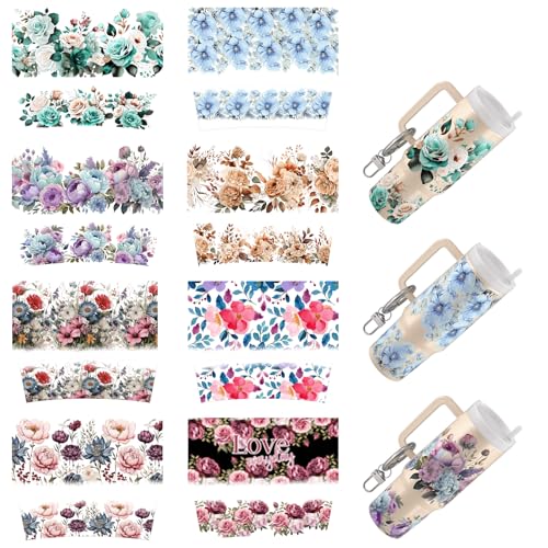 Dorsbaby 8 Stück Weihnachten UV DTF Cup Wrap Transferpapier für Tassentyp Schlüsselanhänger, DIY Handwerk, Schlüsselanhänger für DIY Kreativität UV DTF Cup Wrap (Blumen) von DORSBABY