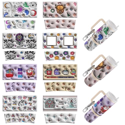 Dorsbaby 8 Stück Weihnachten UV DTF Cup Wrap Transferpapier für Tassentyp Schlüsselanhänger, DIY Handwerk, Schlüsselanhänger für DIY Kreativität UV DTF Cup Wrap (Weihnachten) von DORSBABY