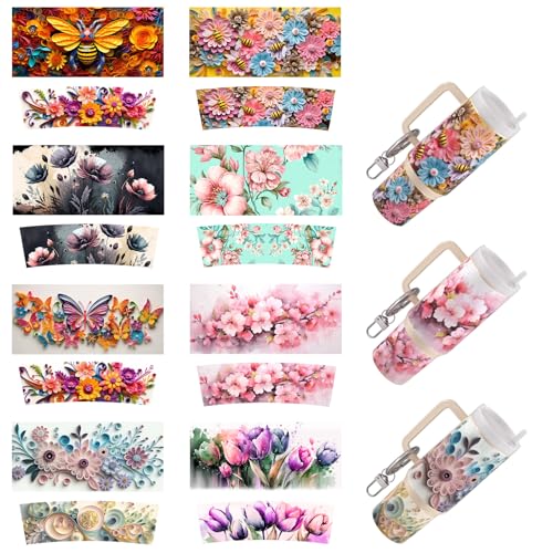 Dorsbaby 8 x UV-DTF-Becher-Wrap-Transferpapier für DIY-Tassen-Typ, Schlüsselanhänger, UV-DTF-Transferpapier für Schlüsselanhänger, persönliches Zubehör, hohe Viskosität, UV-DTF-Becherwickel (Blume und Dorsbaby 8 x UV-DTF-Becher-Wrap-Transferpapier für DIY-Tassen-Typ, Schlüsselanhänger, UV-DTF-Transferpapier für Schlüsselanhänger, persönliches Zubehör, hohe Viskosität, UV-DTF-Becherwickel (Blume und von DORSBABY
