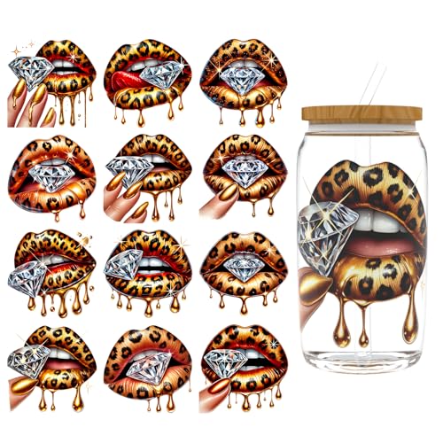Dorsbaby DlY UV-DTF-Becherwickel für 473 ml Glas, DlY Aufkleber für Trinkgläser, wasserdicht, zum Aufreiben von Transfers zum Basteln (Leoparden-Diamant), 12 Blatt von DORSBABY