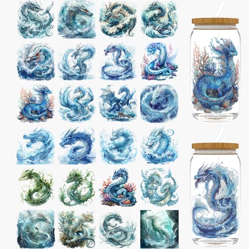 Dorsbaby Dragon UV-DTF-Becher-Wraps, UV-DTF-Transferpapier für 473 ml, Brillen, Tische, Stühle, Computer, hochviskose UV-DTF-Verpackung, 24 Stück von DORSBABY