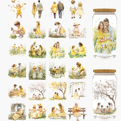 Dorsbaby Spring Family UV-DTF-Becher-Wraps, UV-DTF-Transferpapier für 473 ml, Brillen, Tische, Stühle, Computer, hochviskose UV-DTF-Verpackung, Gelb, 24 Stück Dorsbaby Spring Family UV-DTF-Becher-Wraps, UV-DTF-Transferpapier für 473 ml, Brillen, Tische, Stühle, Computer, hochviskose UV-DTF-Verpackung, Gelb, 24 Stück von DORSBABY