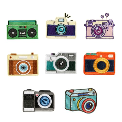 8 Stück Cartoon Kamera bestickte Flicken bunte Aufnäher zum Aufbügeln Kleidung Nähen für Kleidung Tasche Cartoon Kamera bestickt zum Aufbügeln bunt von DOSERTY