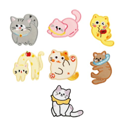 Aufnäher mit Cartoon-Tiermotiv, bestickt, für Kleidung, Kätzchen, zum Aufbügeln, für Kleidung, Tasche, Katzen, zum Aufbügeln, Kätzchen, Stickerei für Kleidung, 7 Stück Aufnäher mit Cartoon-Tiermotiv, bestickt, für Kleidung, Kätzchen, zum Aufbügeln, für Kleidung, Tasche, Katzen, zum Aufbügeln, Kätzchen, Stickerei für Kleidung, 7 Stück von DOSERTY