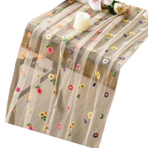 Bestickte Tischdecke im Vintage-Stil, robustes Polyestergewebe, Blumenmuster, Spitze, Esszimmer, Dekoration, handgefertigt, bestickt von DOSERTY