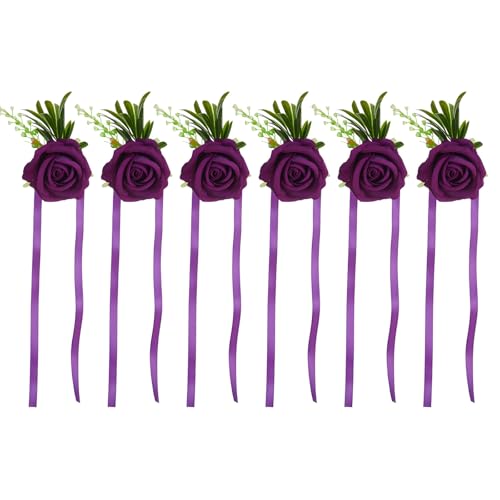 DOSERTY Ansteckblume für Hochzeit, Boutonniere, Abschlussball, Ansteckblume für Hochzeit, Zeremonie, Jahrestag, Rosen-Korsagen für Braut und Bräutigam, Festival-Verzierungen, 6 Stück DOSERTY Ansteckblume für Hochzeit, Boutonniere, Abschlussball, Ansteckblume für Hochzeit, Zeremonie, Jahrestag, Rosen-Korsagen für Braut und Bräutigam, Festival-Verzierungen, 6 Stück von DOSERTY