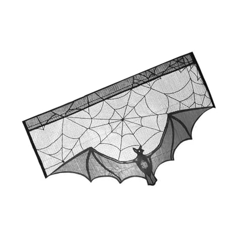 DOSERTY Halloween-Tischdecke aus schwarzer Spitze mit Netzmuster, Kaminschal, kleiner Vorhang für Hausdekoration, Urlaubstischdecke von DOSERTY