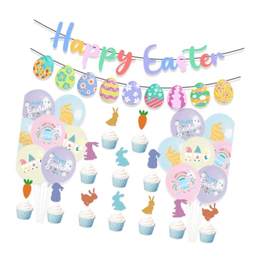 Ostern-Kuchenaufsatz-Set, Osterbanner, Urlaub, bunte Luftballons, Partyzubehör, Oster-Kuchendekorationen für Festival-Kuchen Ostern-Kuchenaufsatz-Set, Osterbanner, Urlaub, bunte Luftballons, Partyzubehör, Oster-Kuchendekorationen für Festival-Kuchen von DOSERTY