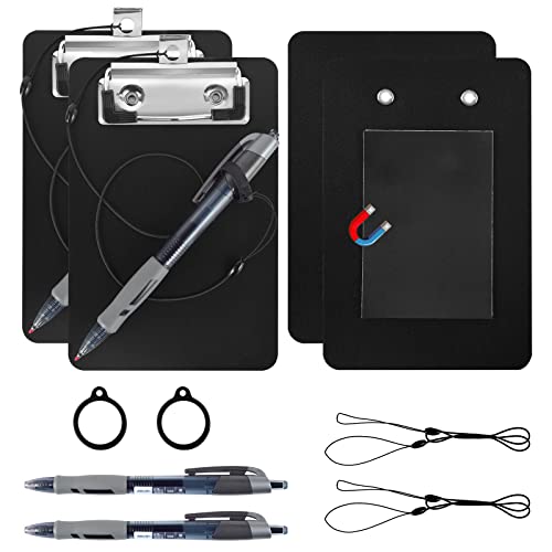 DOSTATNI 2 Stück Mini Magnetische Klemmbretter für Kühlschrank, 10,2 x 15,2 cm, Schwarz, PP-Material, A5, Classic, 2 Blätter, Magnet, 2 Stifte, Silikonringe, Schlüsselbänder DOSTATNI 2 Stück Mini Magnetische Klemmbretter für Kühlschrank, 10,2 x 15,2 cm, Schwarz, PP-Material, A5, Classic, 2 Blätter, Magnet, 2 Stifte, Silikonringe, Schlüsselbänder von DOSTATNI