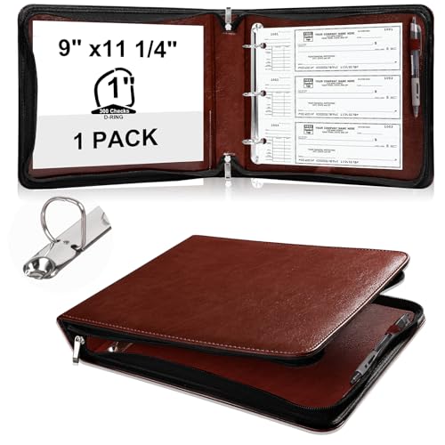 Scheckbuch mit 3 Ringen und Reißverschluss, PU-Leder, 2,5 cm, D-Ring, Business-Scheckhalter, 22,9 x 29,8 cm, Scheckbuch-Organizer für 300 Quittungen, 3 oder 9 Löcher, Schecks, Schreibtischbuch Scheckbuch mit 3 Ringen und Reißverschluss, PU-Leder, 2,5 cm, D-Ring, Business-Scheckhalter, 22,9 x 29,8 cm, Scheckbuch-Organizer für 300 Quittungen, 3 oder 9 Löcher, Schecks, Schreibtischbuch von DOSTATNI