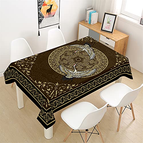 3D Tischdecke Abwaschbar, DOTBUY Wasserabweisende Tischdecke Rechteckig Abwischbare Wachstuch für Desktop Dekorative Tuch Hotel Bankett Party Garten (Brauner Kranich,100x140cm) von DOTBUY-SHOP