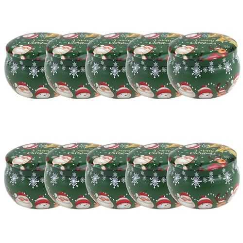 DOTBUY-SHOP 8/10 Stück Leere Kerzendosen, Weihnachten Mini Kerze Dosen Blechdose mit Deckel Keine Kerzen, Kerzendosen Satz Geburtstag Party Süßigkeitendose (Grüne Weihnachten,10 Stück) von DOTBUY-SHOP