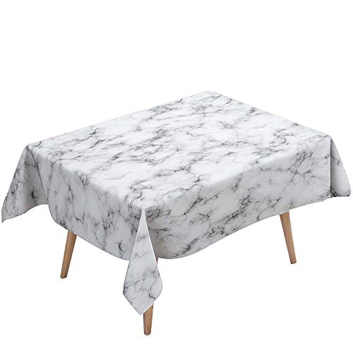 Marmor Tischdecke Abwaschbar Wasserdicht Abwischbar Schmutzabweisend, DOTBUY 3D Rechteckige Tischtuch Eckig Tischwäsche für Home Küche Garten Dekoration mit 4 klammern (Weiß,140x220cm) von DOTBUY-SHOP
