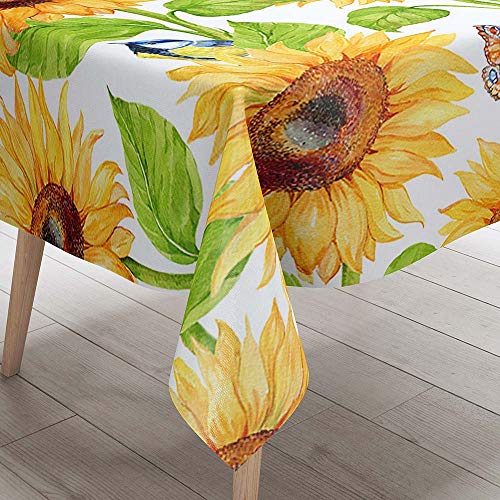 Tischdecke Abwaschbar, DOTBUY Wasserabweisende Tischdecke Rechteckig Abwischbare Wachstuch für Desktop Dekorative Tuch Hotel Bankett Party Garten (Herrliche Sonnenblume,140x180cm) von DOTBUY-SHOP