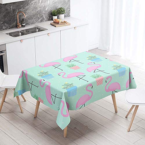 Tischdecke Abwaschbar, DOTBUY Wasserabweisende Tischdecke Rechteckig Abwischbare Wachstuch für Desktop Dekorative Tuch Hotel Bankett Party Garten (Rosa Flamingo,140x160cm) von DOTBUY-SHOP