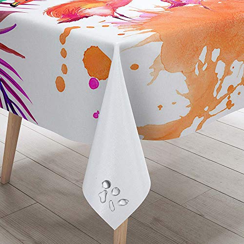 Tischdecke Abwaschbar Garten, DOTBUY Blume Flamingo Palmblätter Wasserabweisende Tischdecke Rechteckig Abwischbare Wachstuch Desktop Dekorative Tuch Hotel Bankett Party (G,90x90cm) von DOTBUY-SHOP