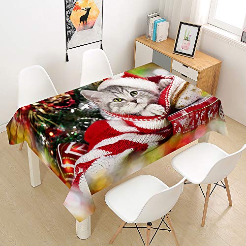 Weihnachtstischdecke Tischdecke Wasserabweisend Lotuseffekt, DOTBUY Weihnachten Tischtuch mit Lustigen Elchen Eyecatcher in Winter Weihnachten (Haustierkatze,140x200cm) von DOTBUY-SHOP