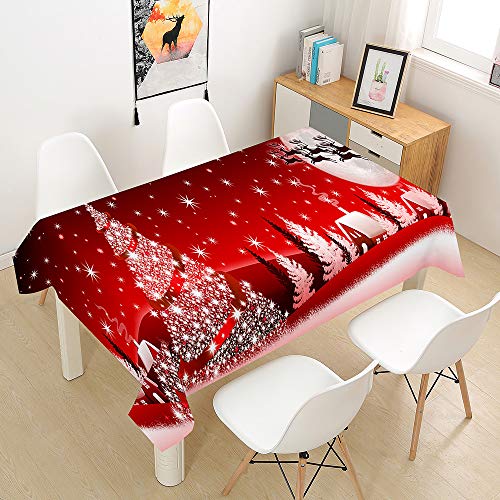 Weihnachtstischdecke Tischdecke Wasserabweisend Lotuseffekt, DOTBUY Weihnachten Tischtuch mit Lustigen Elchen Eyecatcher in Winter Weihnachten (Weißes Baumhaus,140x160cm) von DOTBUY-SHOP