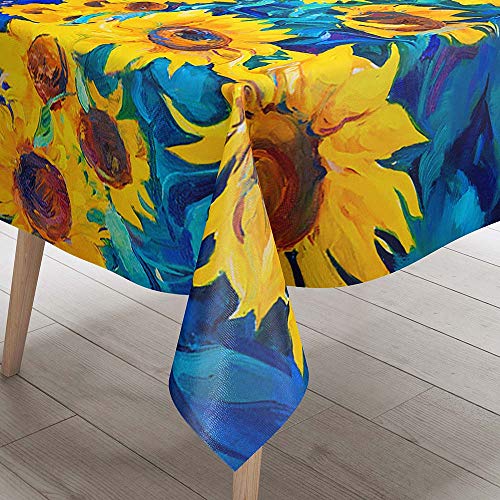 Tischdecke Abwaschbar, DOTBUY Sonnenblume Wasserabweisende Tischdecke Rechteckig Abwischbare Wachstuch für Desktop Dekorative Tuch Hotel Bankett Party Garten (Blaue Blätter,100x140cm) von DOTBUY-shop