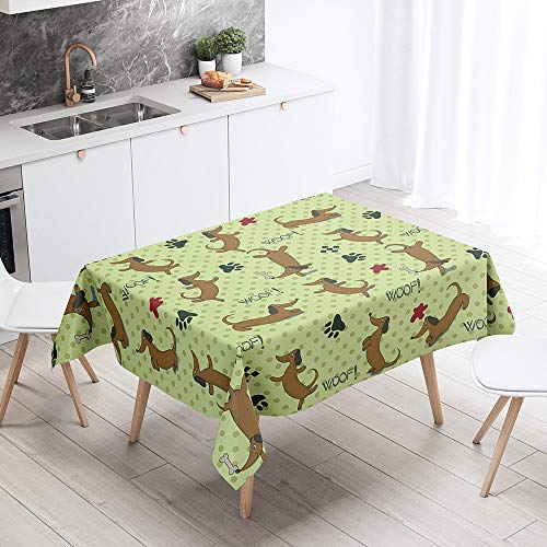 Tischdecke Abwaschbar, DOTBUY Wasserabweisende Tischdecke Rechteckig Abwischbare Wachstuch für Desktop Dekorative Tuch Hotel Bankett Party Garten (Dackel 6,140x200cm) von DOTBUY-shop