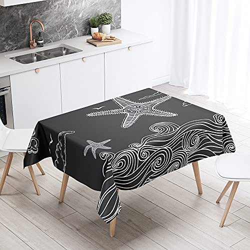 Tischdecke Abwaschbar, DOTBUY Wasserabweisende Tischdecke Rechteckig Abwischbare Wachstuch für Desktop Dekorative Tuch Hotel Bankett Party Garten (Wellen,140x160cm) von DOTBUY-shop