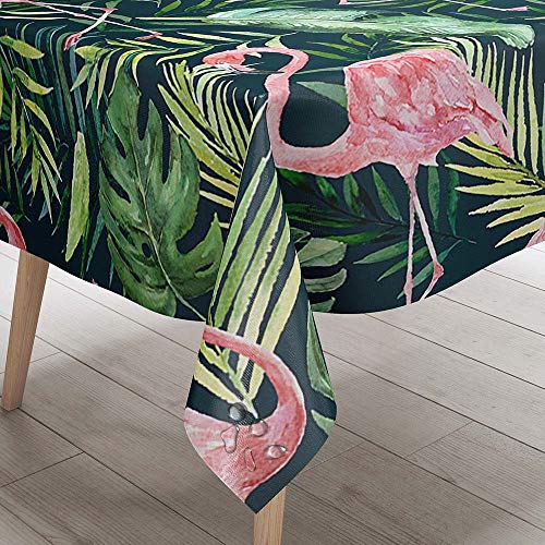 Tischdecke Abwaschbar Garten, DOTBUY Blume Flamingo Palmblätter Wasserabweisende Tischdecke Rechteckig Abwischbare Wachstuch Desktop Dekorative Tuch Hotel Bankett Party (D,140x220cm) von DOTBUY-shop