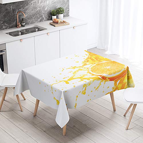 Tischdecke Abwaschbar Wasserdicht Abwischbar Schmutzabweisend, DOTBUY 3D Rechteckige Tischtuch Eckig Tischwäsche für Home Küche Garten Dekoration mit 4 klammern (Orange,100x140cm) von DOTBUY-shop