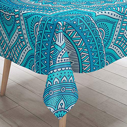 3D Tischdecke Abwaschbar, DOTBUY Wasserabweisende Tischdecke Rechteckig Abwischbare Wachstuch für Desktop Dekorative Tuch Hotel Bankett Party Garten (Blauer Boho,140x200cm) von DOTBUY-SHOP