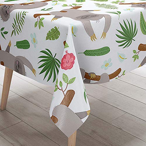 DOTBUY 3D Tischdecke Abwaschbar, Wasserabweisende Tischdecke Rechteckig Abwischbare Wachstuch für Desktop Dekorative Tuch Hotel Bankett Party Garten (Faultier,60x60cm) von DOTBUY