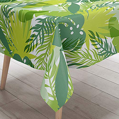 DOTBUY 3D Tischdecke Abwaschbar, Wasserabweisende Tischdecke Rechteckig Abwischbare Wachstuch für Desktop Dekorative Tuch Hotel Bankett Party Garten (Grüner tropischer,140x200cm) von DOTBUY-SHOP