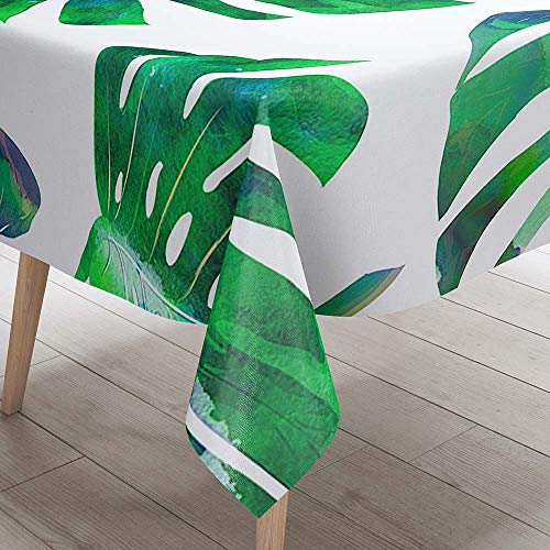 DOTBUY 3D Tischdecke Abwaschbar, Wasserabweisende Tischdecke Rechteckig Abwischbare Wachstuch für Desktop Dekorative Tuch Hotel Bankett Party Garten (Grünes Palmblatt,140x160cm) von DOTBUY