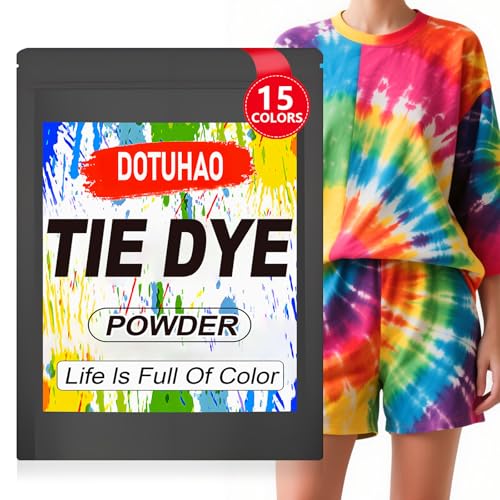 DOTUHAO Batik-Pulver-Set, 15 Farben, Kleidungsfarbe, Stofffarbe, permanente und waschbeständige Puder-Batikfarbe, kreative Farbstoffe für Kleidung (15 Farben, 57 g) von DOTUHAO