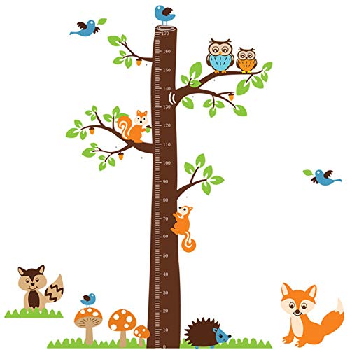 DOTUIARG Cartoon Tiere Eichhörnchen Höhenskala Baum Höhenmessung Wandaufkleber für Kinderzimmer Wachstumsdiagramm Kinderzimmer Dekor Wand von DOTUIARG