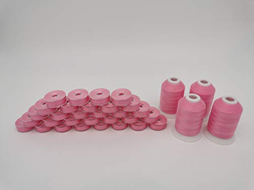 DOUBLELIN Nähgarn-Kombination, 30 Stück, Größe M, Stil M vorgewickelte Spule + 4 Spulen Obergarn, 085C Rosa, 40S/2 34 W gesponnenes Polyester (Größe M, 085 Rosa) von DOUBLELIN