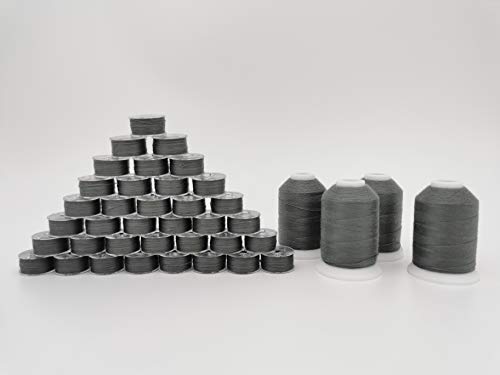 Nähgarn-Kombination, 36 Stück, Größe A, Stil Klasse 15, 15J, SA156, 11,5, vorgewickelte Spule + 4 Spulenfaden, 817C graue Satinfarbe, 40S/2, 34 Wt gesponnenes Polyester (Größe 817 graues Satin). von DOUBLELIN