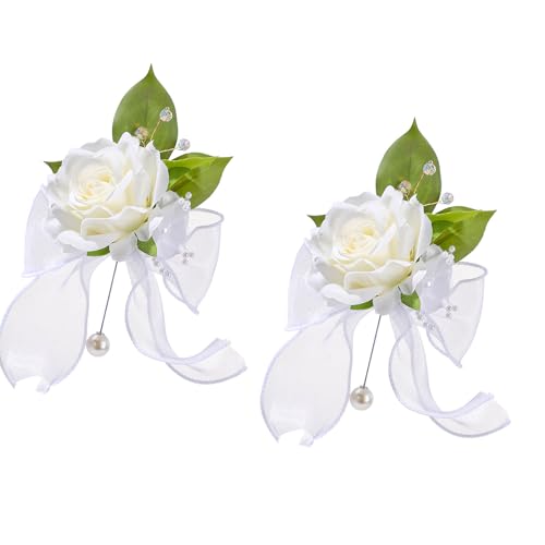 DOUDINGMAO Stilvolles Hochzeits-Armband und Ansteckblume in verschiedenen Farben für Braut, Trauzeugen, formelle Anlässe, Seidenblumen-Accessoires, zartes künstliches Blumen-Armband von DOUDINGMAO