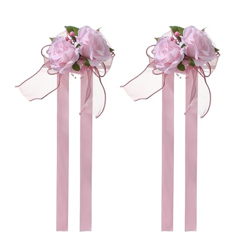 DOUDINGMAO Stilvolles Hochzeits-Armband und Ansteckblume in verschiedenen Farben für Braut, Trauzeugen, formelle Anlässe, Seidenblumen-Accessoires, zartes künstliches Blumen-Armband von DOUDINGMAO