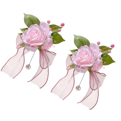 DOUDINGMAO Stilvolles Hochzeits-Armband und Ansteckblume in verschiedenen Farben für Braut, Trauzeugen, formelle Anlässe, Seidenblumen-Accessoires, zartes künstliches Blumen-Armband von DOUDINGMAO