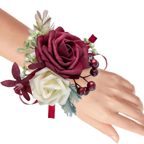 Hochzeits-Handgelenk-Blume für Braut und Brautjungfer, atmungsaktiv, künstliche Blume, Armband, Corsage, Party, Feier, Zubehör, Brautschmuck, Handgelenk-Ansteckblume von DOUDINGMAO