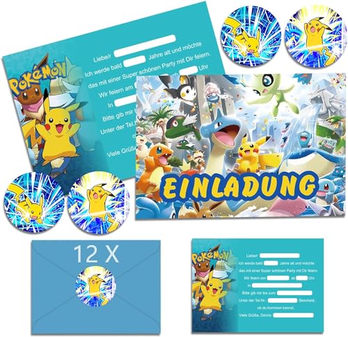 DOUKI 12x Einladungskarten Kindergeburtstag Junge mit Umschlag Deutsch, Kindergeburtstags Party Einladungen, Cartoon Geburtstag Einladungskarten Set für Themed Party (12) von DOUKI