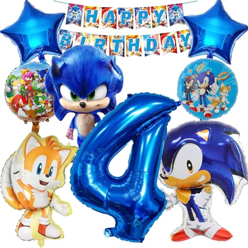 DOUKI 9 Stück Soni Luftballons Geburtstag Set 4 Jahre Junge, Soni Geburtstagsdeko Folienballon, Kindergeburtstag Luftballons, Soni Geburtstag Party Deko Ballons Set für Kinder (4) von DOUKI