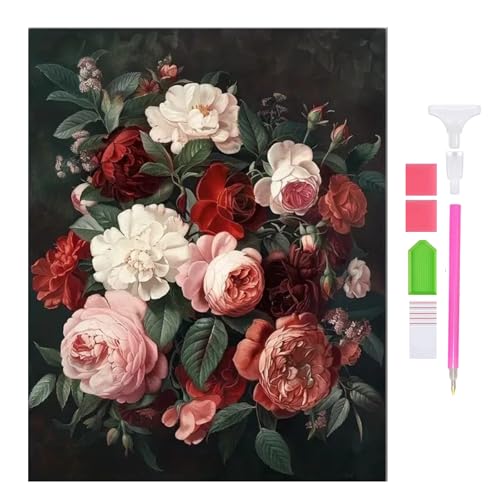 DOUKOYEE 5D DIY Diamond Painting Kinder Erwachsene Blumen Rose Bilder Malerei Bunt Muster Stickerei Kits 5D Diamantmalerei Home Wanddekoration Wohnzimmer Schlafzimmer Eingang Dekoration (F) von DOUKOYEE
