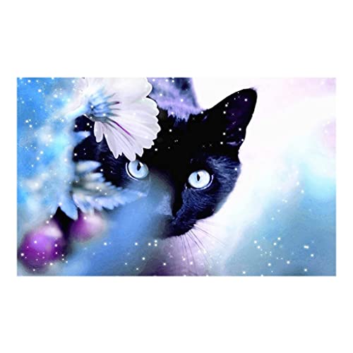 DOUKOYEE Diamond Painting Schwarz Katze Hinter den Blumen Erwachsene Kinder DIY Diamant Painting Kits Paint by Number Diamond Arts Craft Malen nach Zahlen Diamant Anfänger, Home Wall Decor 30x40cm von DOUKOYEE