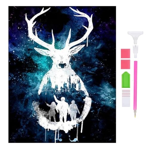 DOUKOYEE Diamond Painting für Erwachsene Kinder DIY 5D Diamant Painting Blume Tiere Katze Landschaft Dinosaurier Malen nach Zahlen Diamant Anfänger Home Wall Decor 30x40cm (A-Hirsch) von DOUKOYEE