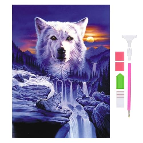 DOUKOYEE Diamond Painting Set für Erwachsene Kinder DIY 5D Diamant Painting Blume Tiere Katze Landschaft Dinosaurier Malen nach Zahlen Diamant Anfänger Home Wall Decor 30x40cm (B-Wolf) von DOUKOYEE