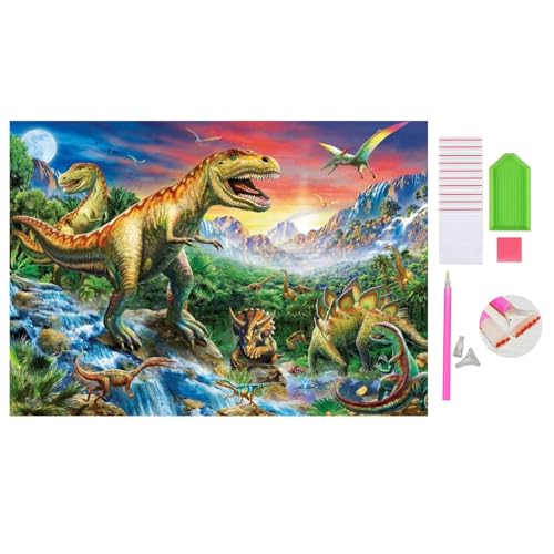 DOUKOYEE Diamond Painting für Erwachsene Kinder DIY 5D Diamant Painting Blume Tiere Katze Landschaft Dinosaurier Malen nach Zahlen Diamant Anfänger Home Wall Decor 30x40cm (H-Dinosaurier) von DOUKOYEE