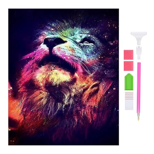 DOUKOYEE Diamond Painting für Erwachsene Kinder DIY 5D Diamant Painting Blume Tiere Katze Landschaft Dinosaurier Malen nach Zahlen Diamant Anfänger Home Wall Decor 30x40cm (E-Löwe) von DOUKOYEE