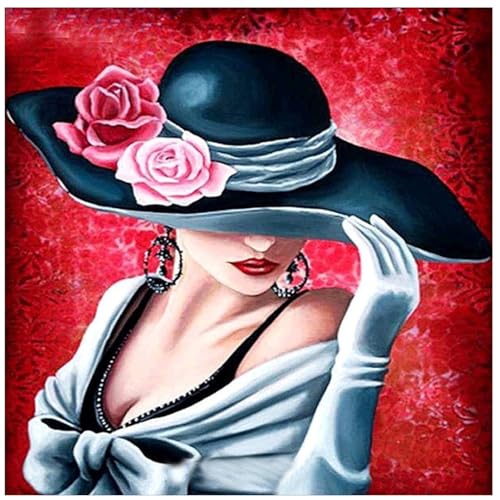DOUKOYEE 40x40cm Diamond Painting Groß XXL für Erwachsene Kinder DIY 5D Diamant Painting Bilder Frau mit Hut Diamantmalerei Landschaft Malen nach Zahlen Diamant Home Wall Decor von DOUKOYEE