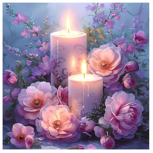 DOUKOYEE Diamond Painting für Erwachsene Blumen Buddha und Kerze Bilder DIY 5D Diamant Malerei Kit Stickerei Set Kreuzstich Diamant Painting Bilder Wall Home Room Decoration (F) von DOUKOYEE